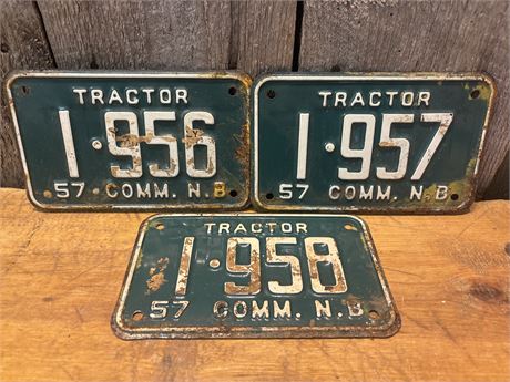 Vintage 1957 New Brunswick Commercial Tractor License Plates