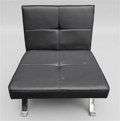 Modern Black Faux-Leather Armless Accent Chair with Chrome Base OA