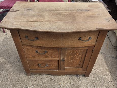 Antique Tiger Oak Bowfront Sideboard