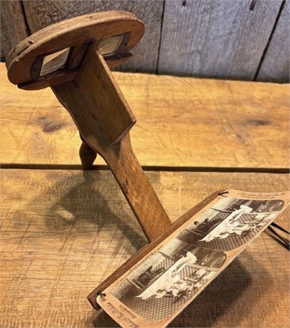 Antique Wooden Handheld Stereoscope Viewer with Vintage Stereoview Cards