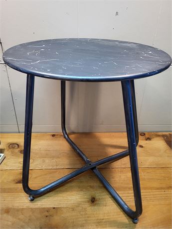 ​Distressed Dark Blue Round Metal Accent Table