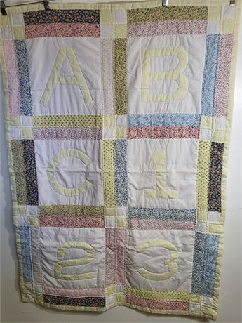 ABC 123 Applique Baby Quilt – Pastel Floral Nursery Crib Blanket