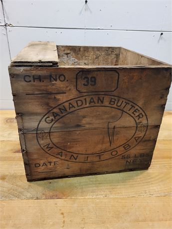 Canadian Butter Wooden Crate – Manitoba 56 Lbs Rustic Antique Dairy Box