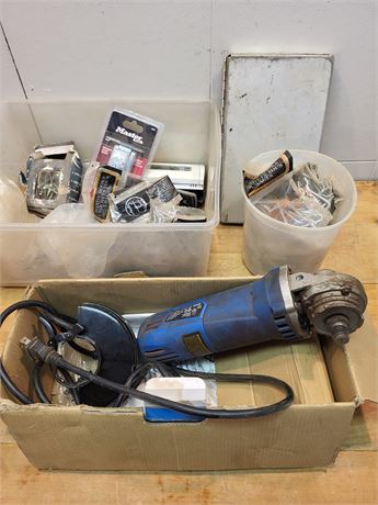 Mastercraft Angle Grinder, Aluminum Storage Clipboard, and Workshop Hardware