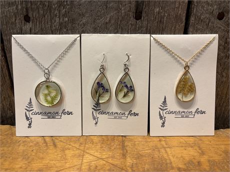 "Cinnamon Fern" Handmade Pressed Botanical Jewelry Grouping