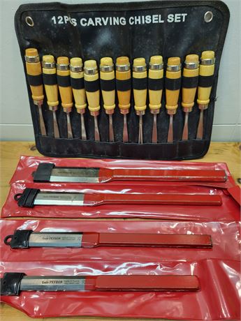 12-Piece Carving Chisel Set and Emile Peyron Woodworking Tools