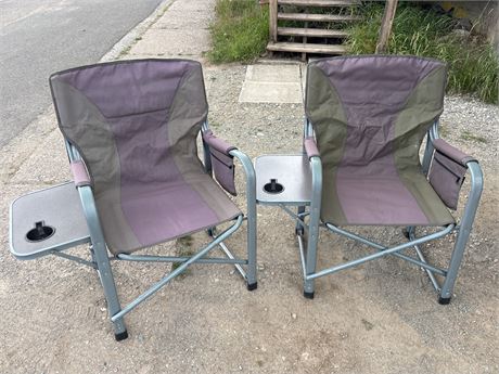 Pair of "His & Hers" Folding Camp Chairs with Side Tables