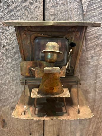 Vintage Brutalist Metal Piano Player Music Box