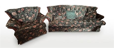 Vintage Floral Tufted Sofa & Armchair Set – Excellent Condition