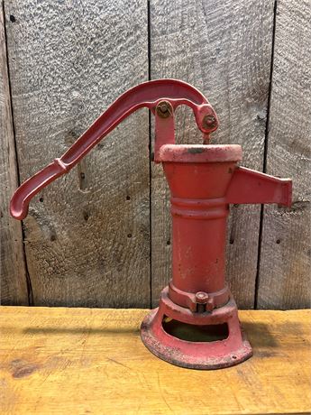 Vintage Red Cast Iron Pitcher Hand Pump - 15" Tall