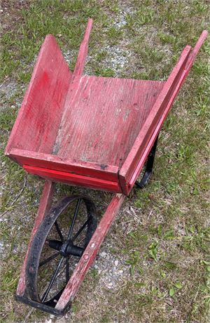 Vintage Style Red Wooden Wheelbarrow