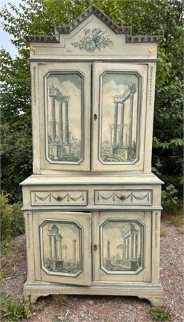 Vintage Hand-Painted Neoclassical Style Single-Unit China Cabinet