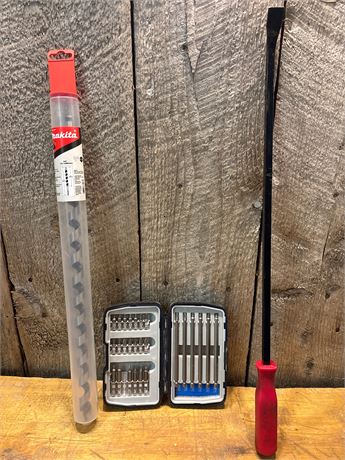 Makita Auger Bit, Multi-Bit Driver Set & Pry Bar
