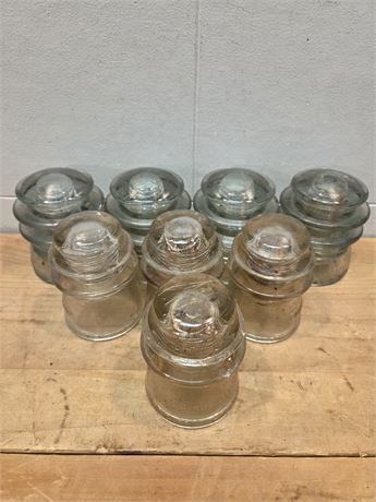 Vintage Clear Glass Insulators - 8 Pieces