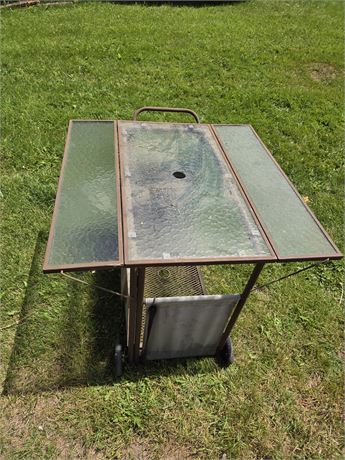 Glass-Top Rolling Patio Cart with Drop-Leaf Extensions