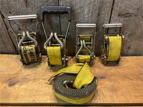 (4) Heavy-Duty Ratchet Tie-Down Mechanisms & Strap