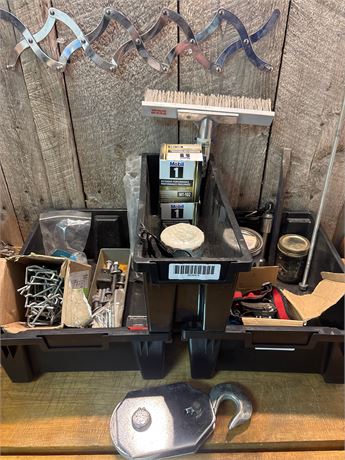 Mixed Workshop & Automotive: - Snatch Block, Oil Filters, Hardware & Storage Bin