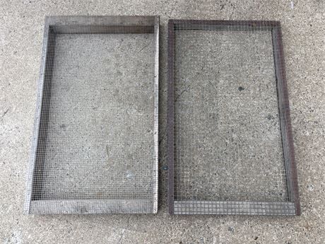 Pair of Vintage Wooden Frame Wire Mesh Soil Screens / sifting Trays