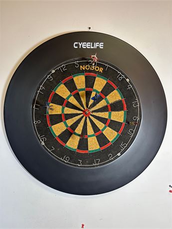 Nodor Bristle Dartboard with Cyeelife Protective Surround & Steel-Tip Darts 27in