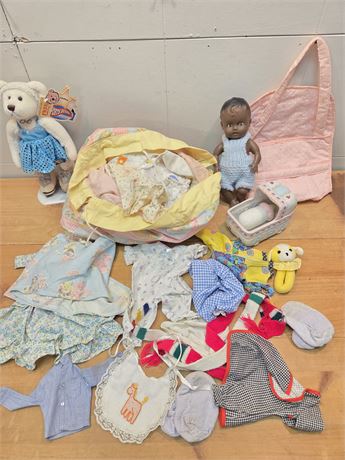 ​Vintage Baby Doll & Accessories Collection incl. Brass Button Sports Bear
