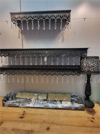 Ornate Black Metal and Crystal Decor Set