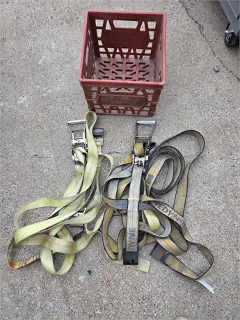 Pair of Heavy-Duty Ancra/Kinedyne Ratchet Straps with Plastic Crate