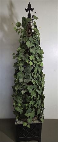 ​4.5-Foot Faux Grapevine Cone Topiary in Black Lattice Wooden Planter