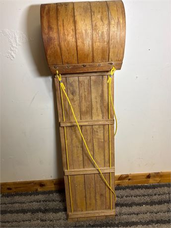 Vintage 4-Foot Wooden Toboggan with Yellow Pull Rope